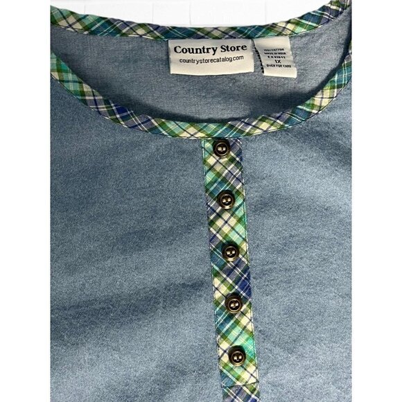 Country Store Shirt Women's 1X Denim Blue Colored‎ Plaid Buttoned - Picture 4 of 6